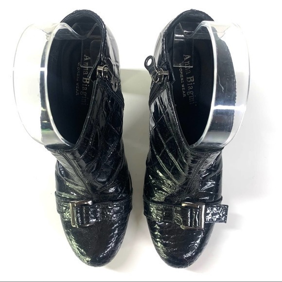 ANNA BIAGINI Patent Leather Reptile Print Chunky Heel Bootie - Picture 4 of 11